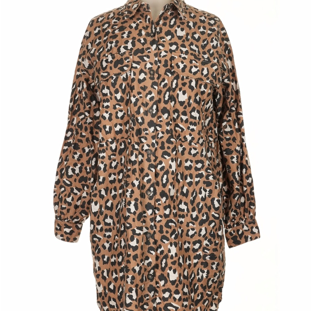 UGG - Leopard Print Long Sleeve Shirt Dress - Size XS